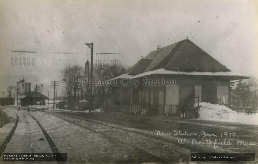 Postcard: New Station, January 1910, West Northfield, Massachusetts
